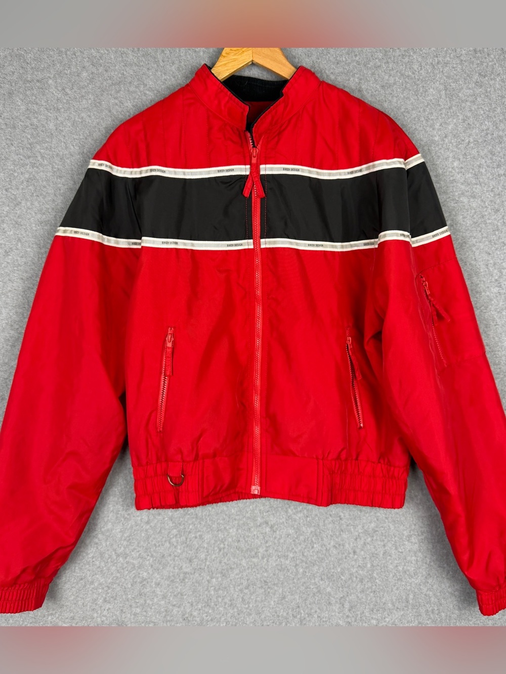 USA Biker Design Women’s Medium Motorcycle Moto Cropped Jacket Red Black Zip Up